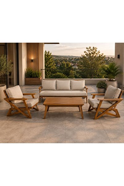 larissa design balkon bahçe takımı kayın(gürgen)ağacı (ahşap rengi naturel) k...