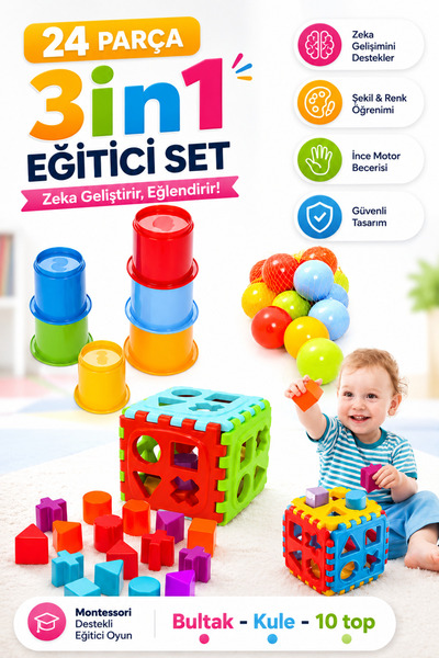 Toy Cute Tower FindTak Geometric Puzzle 10 Lu Top 24 Pieces Educational Intelligence Developer 3in1 Set
