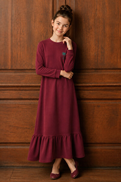 Angel&Co. Girls Clothing Kız Çocuk Koyu Kırmızı Uzun Kollu Maksi Tesettür Pen...