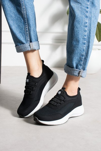 ROCKET Unisex 04 Black and White Sneaker Daily Light Sole Breathable Rubber Lace-Up Shoes
