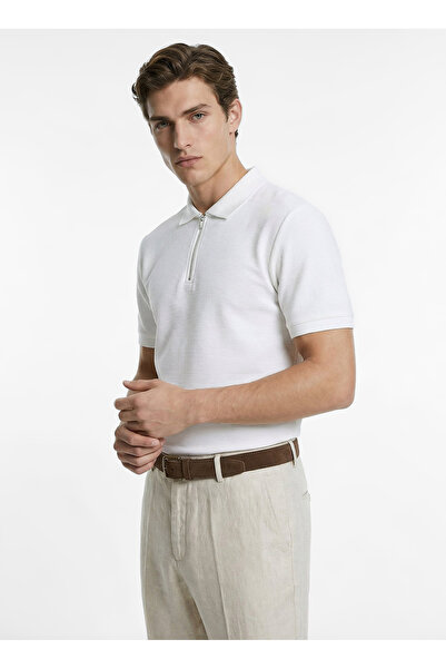 Fabrika Beyaz Erkek Slim Fit Jakarlı Polo T-Shirt F6SM-TST 2980