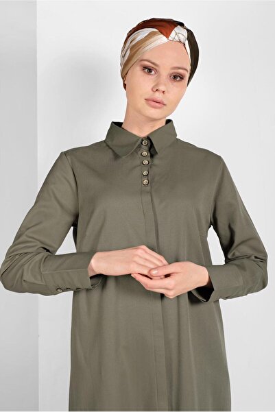 TRENDTESETTÜR KADIN YEŞİL (KUŞKONMAZ) KLASİK KESİM DÜĞMELİ UZUN TUNİK 88225