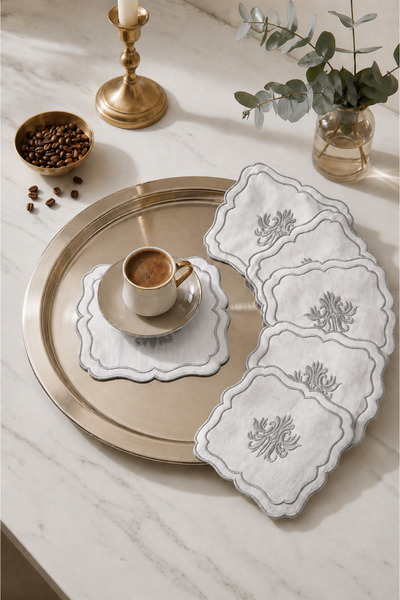 Bonny Home Liva Silver 6-Piece Cocktail Coffee Presentation Napkin Maras Work...