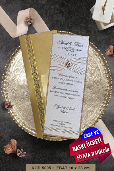 Cem Davetiye Düğün Nişan Nikah Kına Davetiyesi 5005 (100 ADET) Baskı Dahil