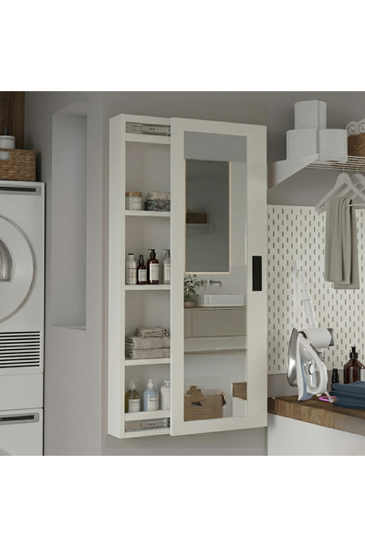 Yurupa Luna 4 Raflı Sürgülü Aynalı Banyo Dolabı Çok Amaçlı Dolap Beyaz LUN1-W