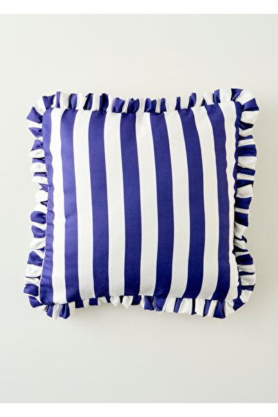 Bella Maison 100% Cotton Line Frilly Throw Pillow Cover Blue (43X43 cm)