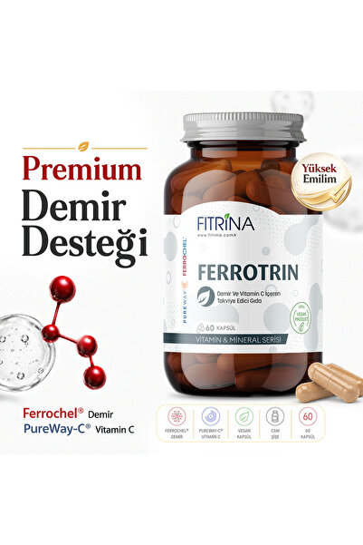 FITRİNA فيروترين مكمل الحديد 60 كبسولة مكمل حديد مغلف بالكبسولات الدقيقة يحتو...
