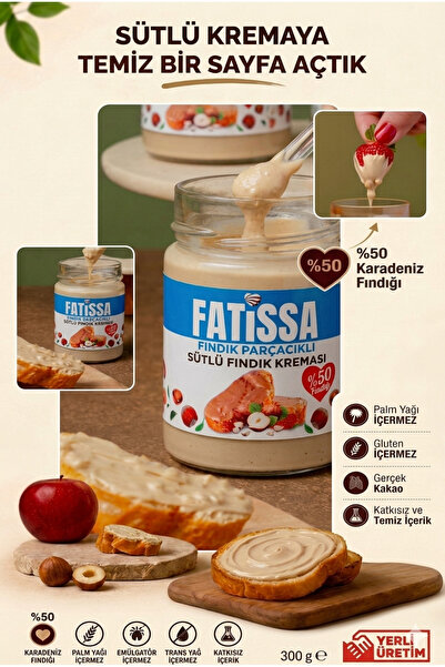 Fatissa Fındık Parçacıklı Sütlü Fındık Kreması %50 Çifte Kavrulmuş Fındık 300 Gr