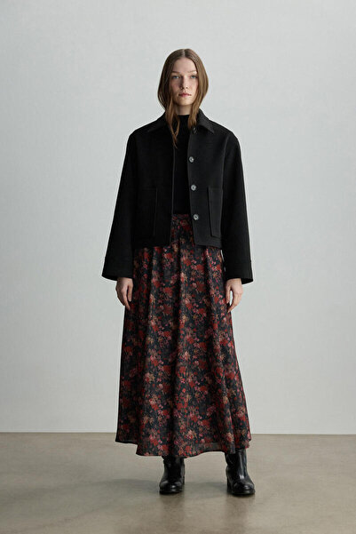 BE BLUE Red Flower Patterned Chiffon Skirt