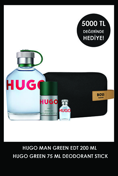 BOSS Hugo Man Green EDT 200 ml + Hugo Man Green Deodorant Stick 75gr & Çanta ...