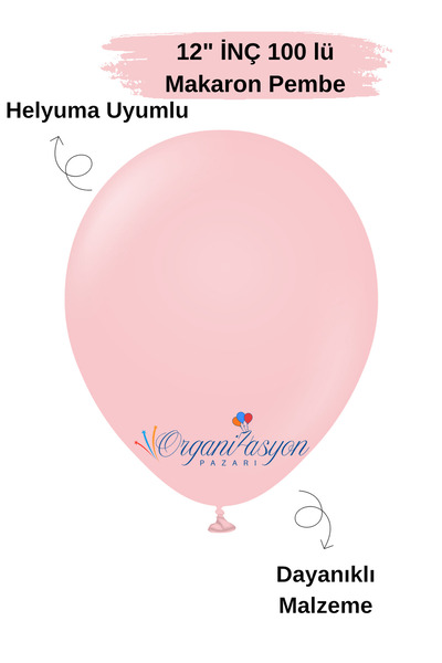 Organizasyon Pazarı Pack of 100 Balloons Macaron Pink 12 Inch Decoration Part...