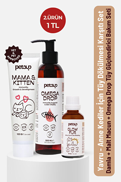 petsup Anne & Yavru Kediler İçin Tüy Yumağı Karşıtı Set | Damla + Malt + Omeg...