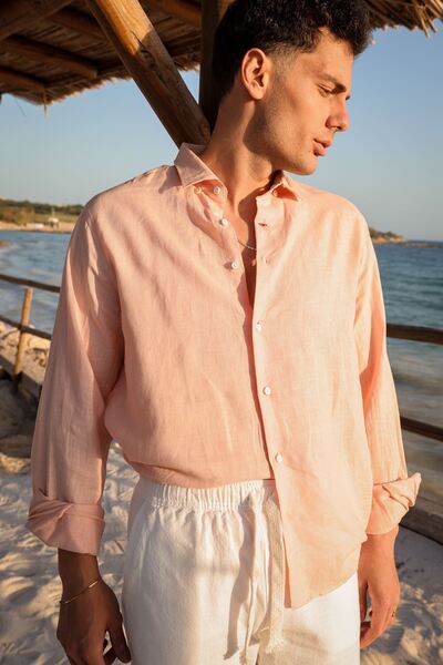no7man Ulivo Salmon Linen Shirt