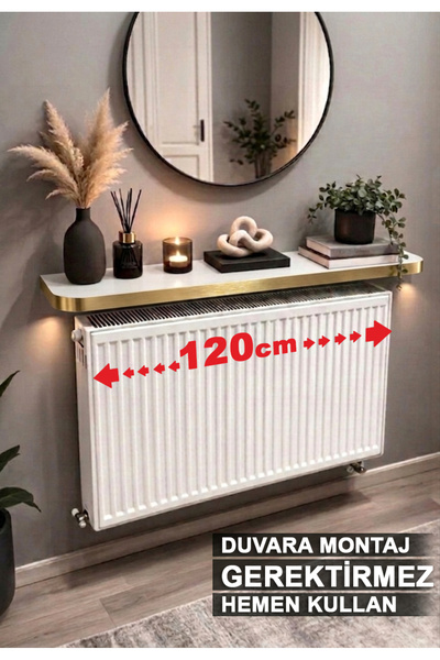 MZ Ahşap Petek Üstü Raf Uçan Raf Beyaz Altın Rengi 16x120 cm