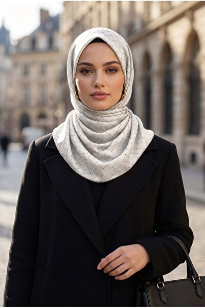 Vissona %100 Twill İpek Minik V Desenli Beyaz Renkli 90x90 Eşarp Dikim Şekli ...