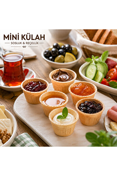 Yiğit Kahveciniz Mini Külah Sosluk 480 Adet Yenilebilir Reçellik | Dondurma Külahı Sunumluk Tatlı Sosluk Kahvaltılık Külah