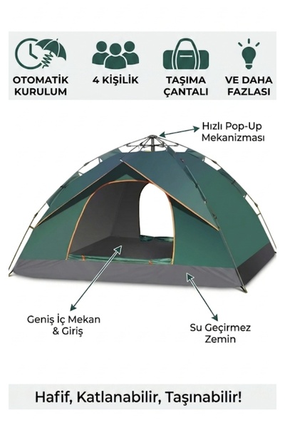 kamptek kamp teknolojisi Kamptek Outdoor 4 Kişilik Otomatik Kurulum Kamp Çadı...