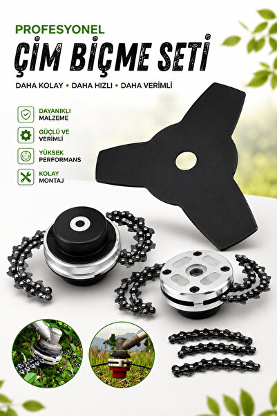 Silen Motorlu Tırpan ZİNCİRLİ BAŞLIK + ÜÇLÜ BIÇAK Ot Çalı Çim Bitki Diken Biç...