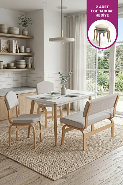 VİLİNZE Ege Sandalye Ve Bank Avanos Ahşap Mdf Mutfak Masası Takımı - 70x120 Cm