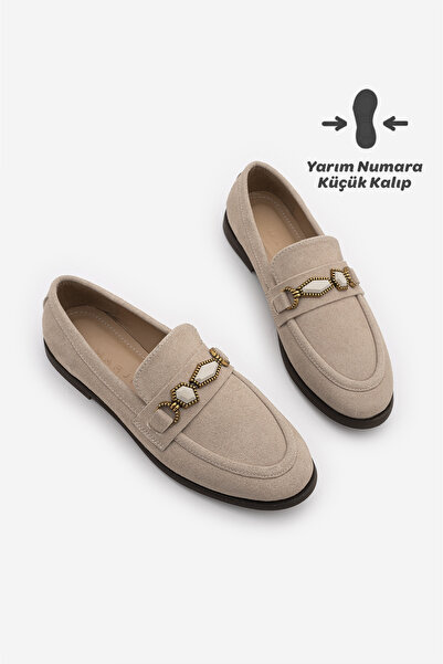 Marjin Women's Loafer Moccasin Buckle Stoned Classic Casual Shoes Savira Beig...