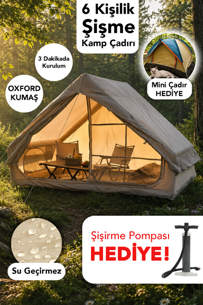 Fischer 6 Kişilik Şişme Kamp Çadırı - Su Geçirmez Kolay Kurulum Plaj Outdoor ...