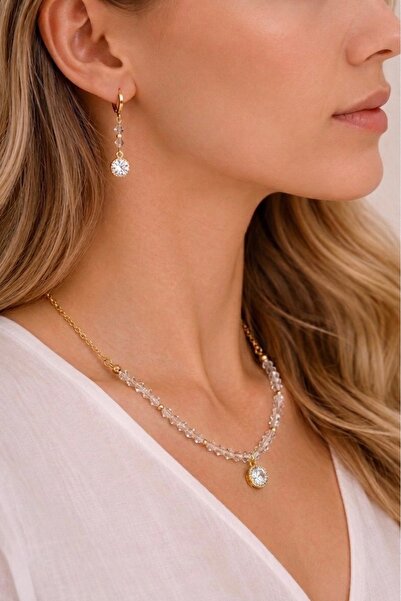 Camellie KY Jewels Moonlit Mist | Premium Kristal Beyaz Taşlı Altın Kaplama K...
