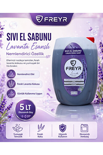 FREYR Sıvı El Sabunu Nemlendiricili-ekstralavanta Parfümlü 5kg Ve Elde Bulaşık Deterjanı Limon Kokulu 5 Lt