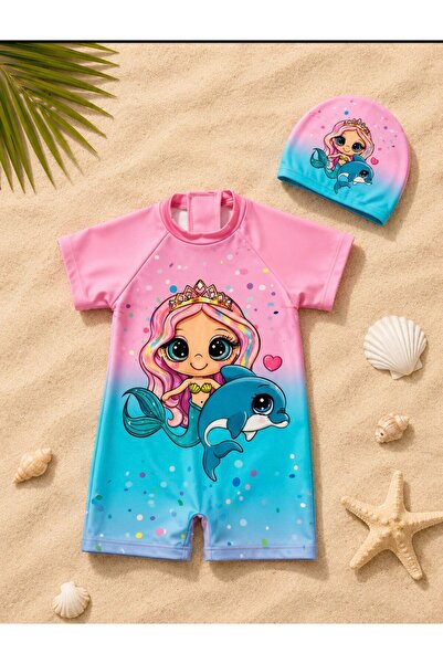 Lolliboomkids Set de costum de baie pentru fete cu fermoar la spate, imprimeu...