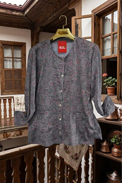 elma abone Plus Size Mother Paper Print Combed Cotton Blouse