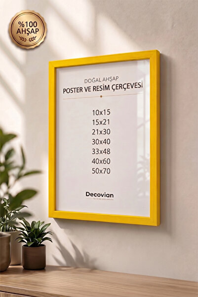 DecovianHomeDesign Doğal Ahşap Çerçeve Sarı Resim Çerçevesi | Poster Çerçeves...