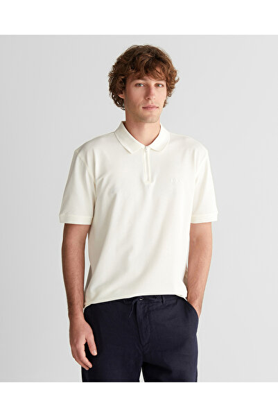 Gant Erkek Beyaz Regular Fit Yarım Fermuarlı Polo Yaka T-Shirt
