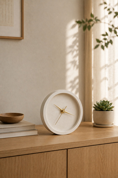 Sese Home Concept Modern Taş Tozu Masa Saati - Gold Renk Dekoratif