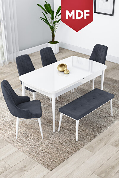 Canisa Concept Lia Serisi 80x132 MDF Açılabilir Mutfak Masası Takımı Beyaz Ma...