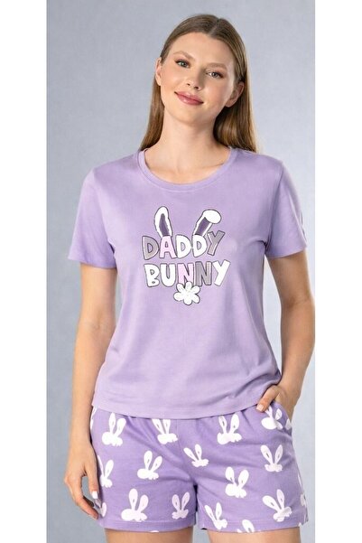 DOWRY Women's Shorts Pajama Set – Bunny Patterned Summer Comfortable Home Wea...