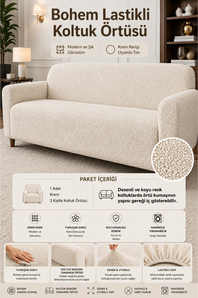 BTF HOME Buklet Bohemian Elastic 3-Seater Sofa Cover Non-Slip Flexible and Wa...