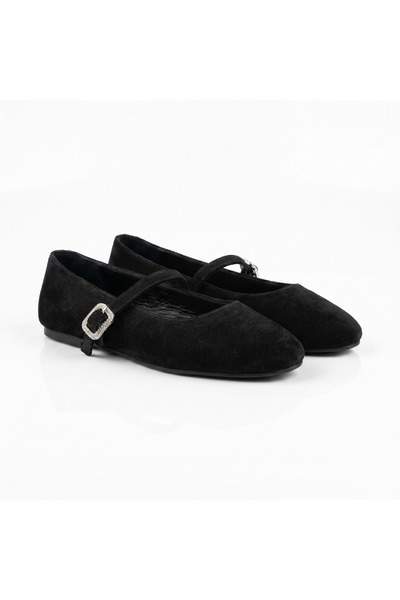 SİBA SHOES حذاء باليرينا أسود من الجلد الطبيعي من فيلمة مع تفاصيل مشبك حجري