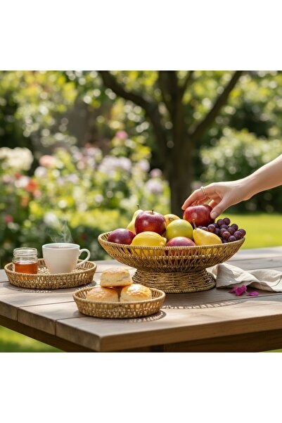 Hakan Living 28 cm plastic rattan serving bowl - natural wicker look decorati...