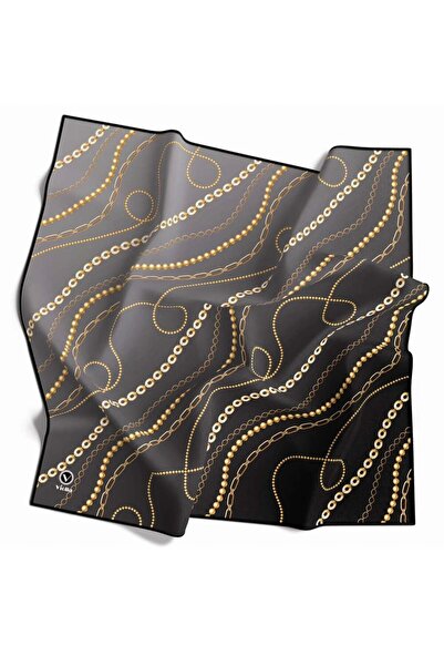 VİOLLA Kristal Degradeli Ve Zincir Desenli Füme Renkli 90x90 Eşarp (İpek İçer...