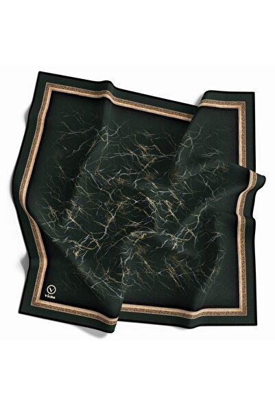 VİOLLA Kristal Zikzak Çizgi Desenli Petrol Yeşili Renkli 90x90 Eşarp (İpek İç...
