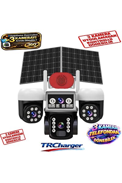 TRCharger Av-s833H Solar Güneş Enerjili Panelli 3 Kameralı 15mp 3 Lens 4g Sim...