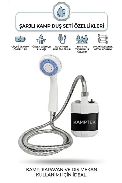 kamptek kamp teknolojisi Şarjlı Taşınabilir Kamp Karavan Doğa Duş Seti Doğa Ş...