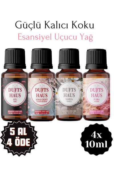 duftshaus Dörtlü Set Saf Uçucu Yağ Buhurdanlık Yağı Doğal Uçucu Yağ Oda Kokus...
