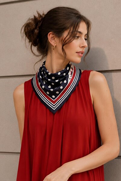 AFVENTE Polka Dot Frame Pattern Black-Red Soft Bandana Scarf 50X50 cm