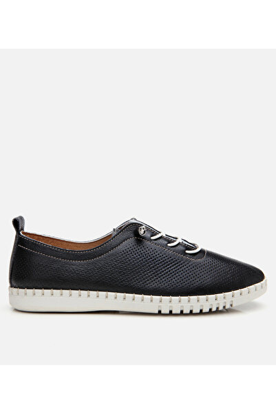 Hotiç Women's Leather Black Flat Shoes