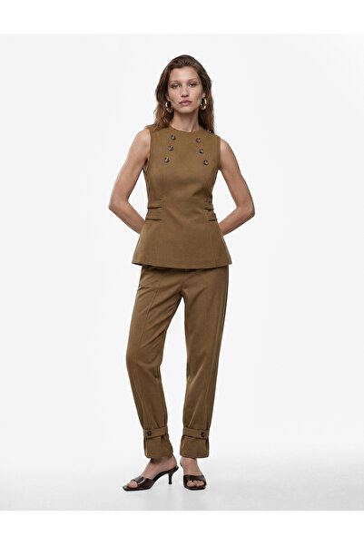 Koton Viscose Blended Button Detailed Crew Neck Tank Top