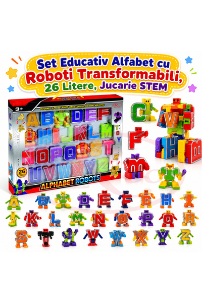 RCO Set Educativ Alfabet cu Roboti Transformabili, 26 Litere, Jucarie STEM pe...