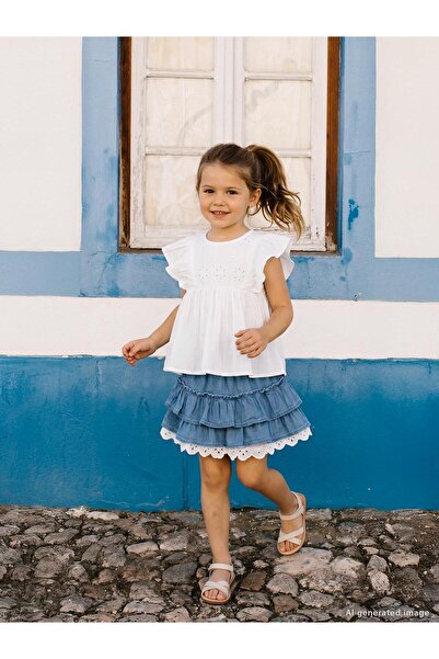Civil Girls 2-5 Years Old Set with Layered Skirt - Off-White