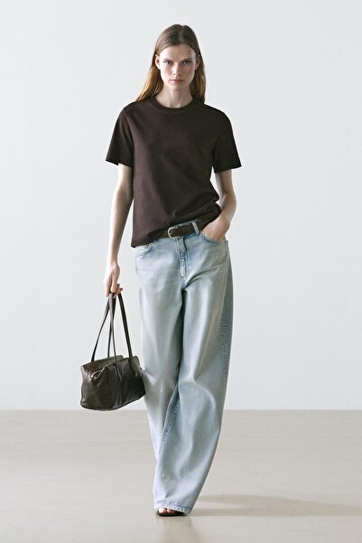Massimo Dutti İnterlok bisiklet yaka %100 pamuklu t-shirt