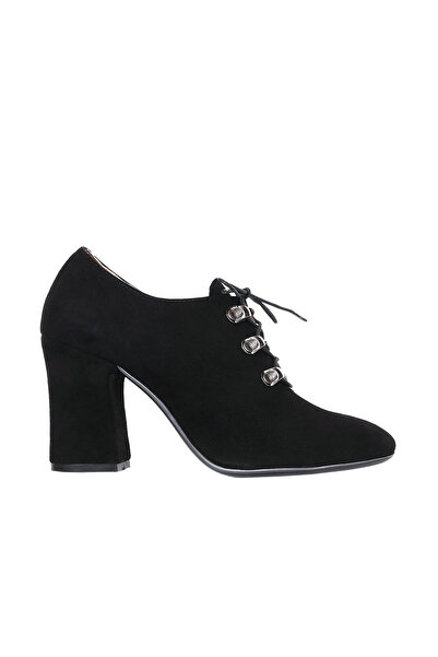 Bueno Shoes حذاء بكعب نسائي من جلد الغزال الأسود 01wr5206