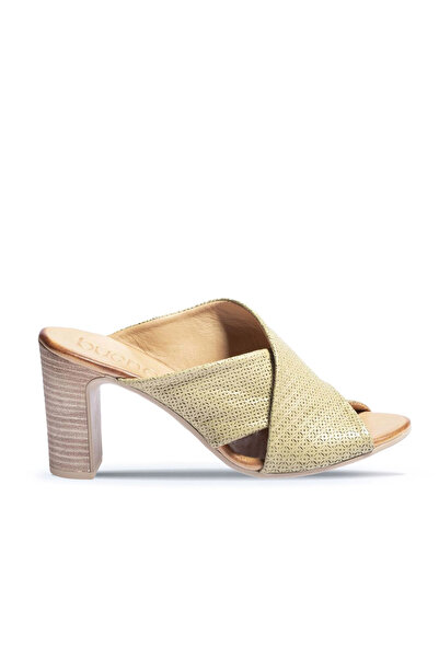 BUENO Shoes Khaki Leather Women's Heeled Slippers 01Wn4303